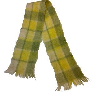 JL Bramdeis & Sons Mohair Pile Scarf Woven Wool Blnd Scotland Yellow Green Fuzzy
